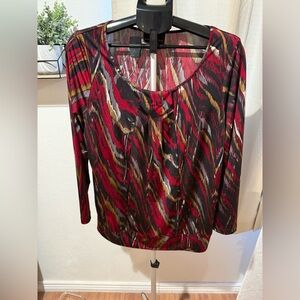 Holiday Shirt- Dana Buchman Red and Black Patterned Blouse